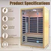 Infrared Sauna, 2 Person Indoor Sauna Room Low EMF Far Infrared Home Sauna Hemlock Wooden Sauna with LCD Control Panel Tempered 6