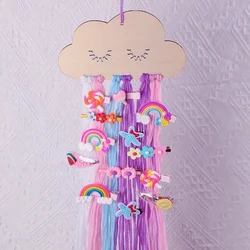 Nordic Style Solid Wood Cloud Accessories Storage Pendant with Multicolor DIY Bow Hairpin and Hair Band (Purple)