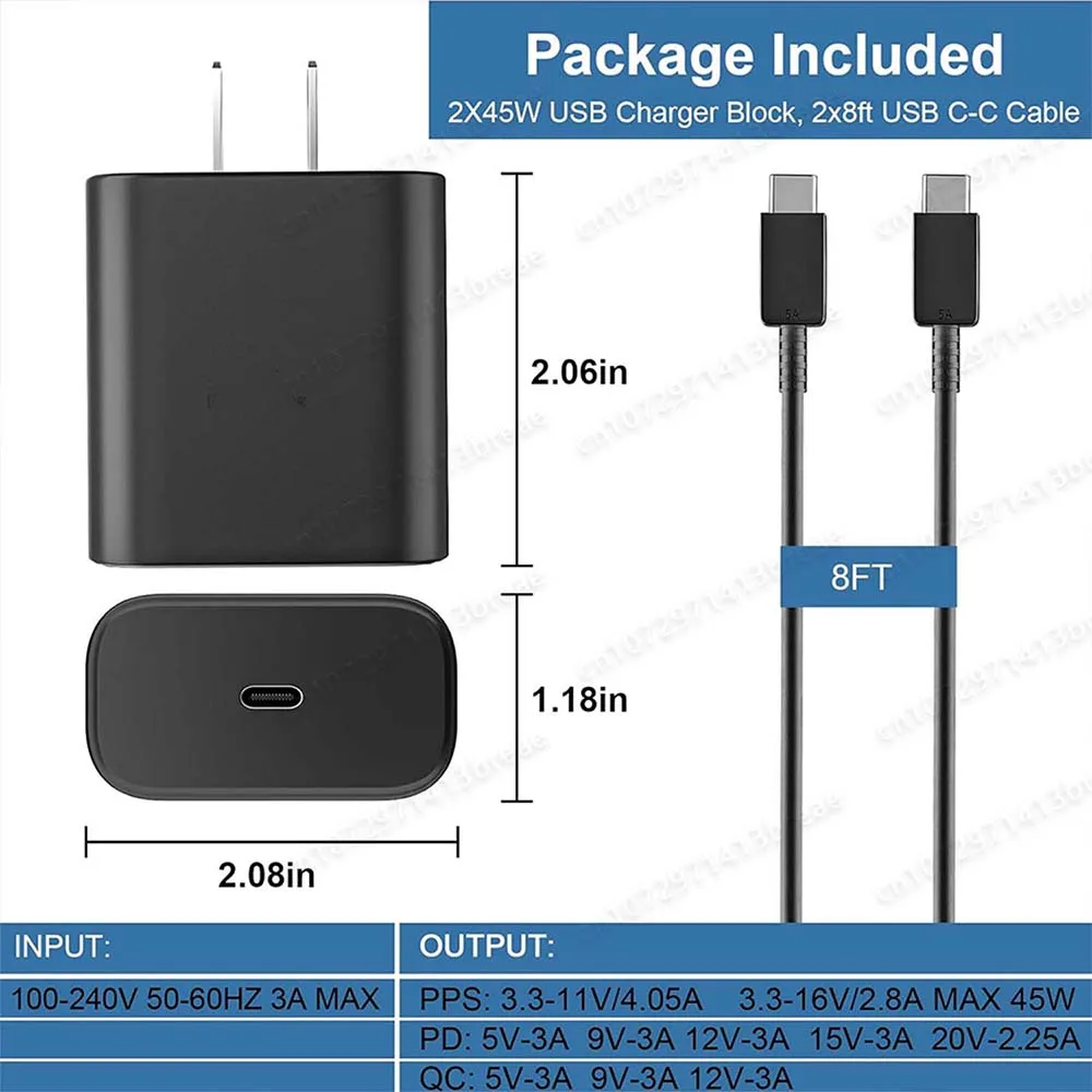 NNBILI PD 45W Quick Charger For Samsung Galaxy S22 S23 S24 Ultra S21 S20 FE S10 Note 20 Plus A71 A80 Type C Fast Charging Cable
