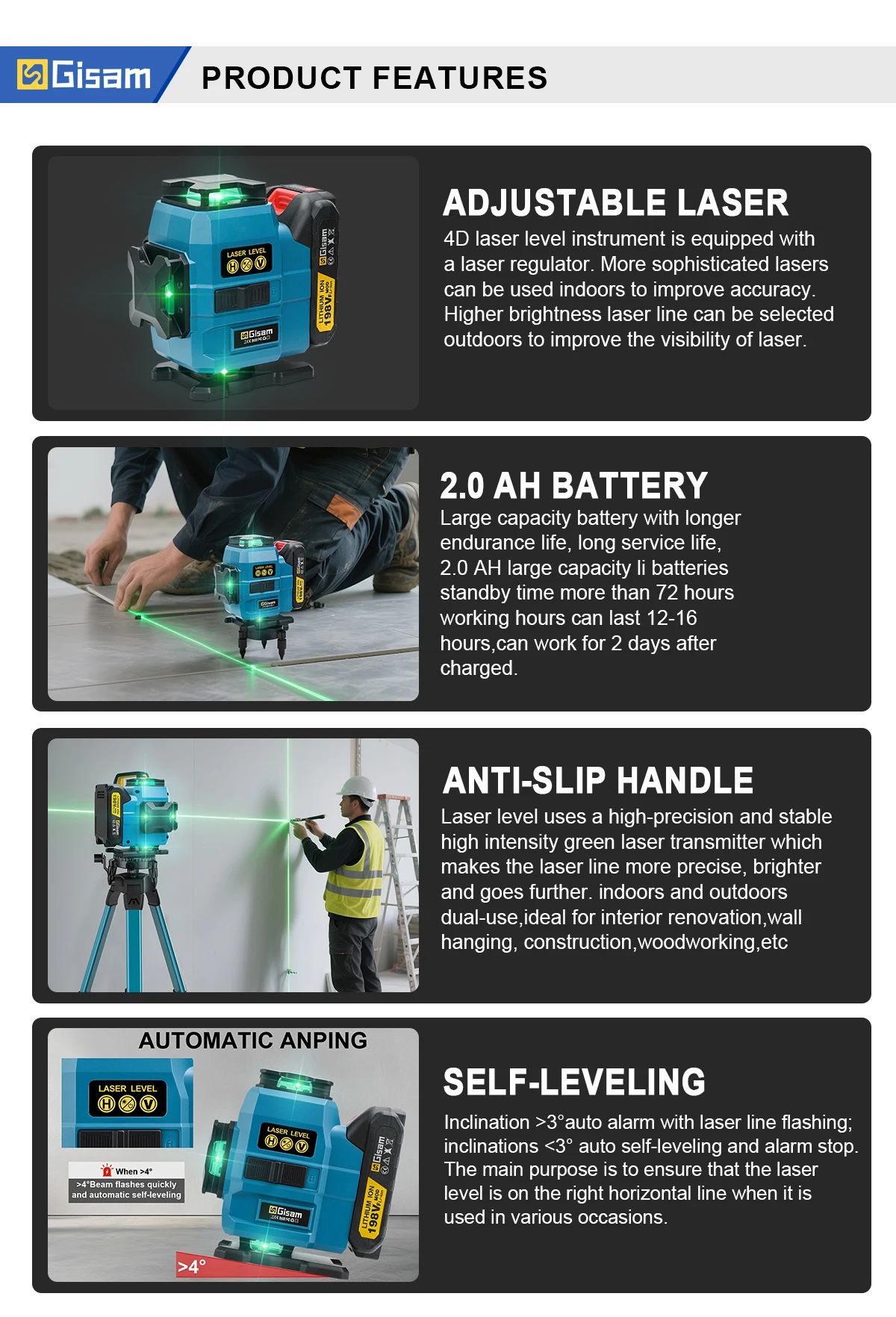 16 Lines 4D Laser Laser Level Self-leveling Powerful Green Beam 360 Horizontal a