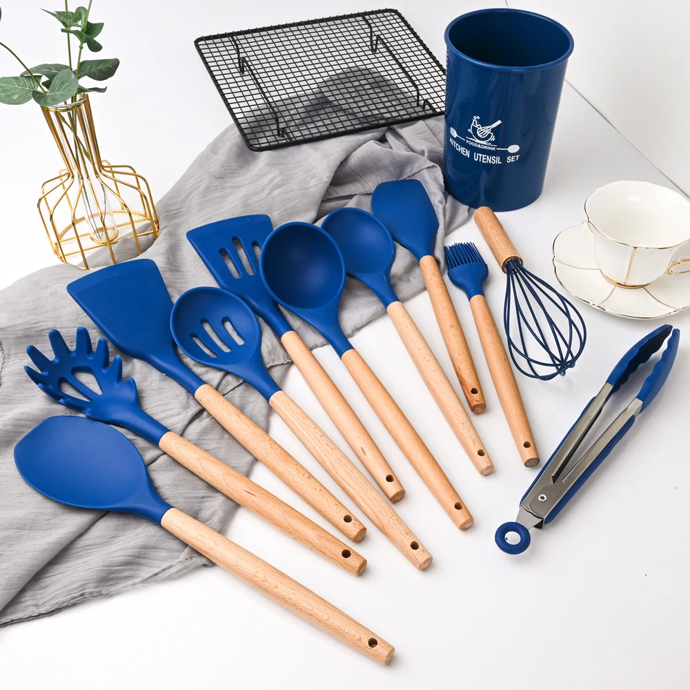 

Zoseil Silicone Cooking Utensils Cooking Set Non-Stick Cookware Spatula Ladle Egg Choppers Wood Handle Cooking Utensils Set