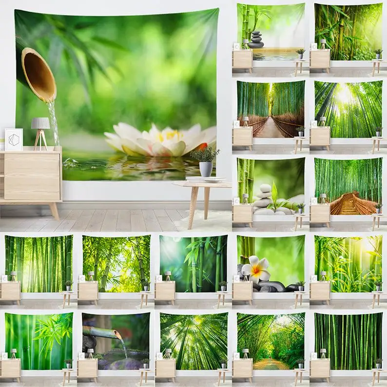 Home decoration bamboo forest pattern bright vitality series wall hanging  tapestry cloth cushion background blanket 230x180