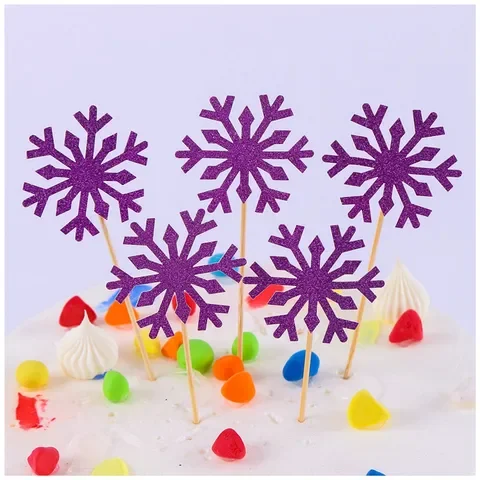 

10pcs Frozen Party Christmas Artificial Snowflakes Cake Flag Ornaments Christmas Tree DIY Fake Snow Winter Decorations for Home