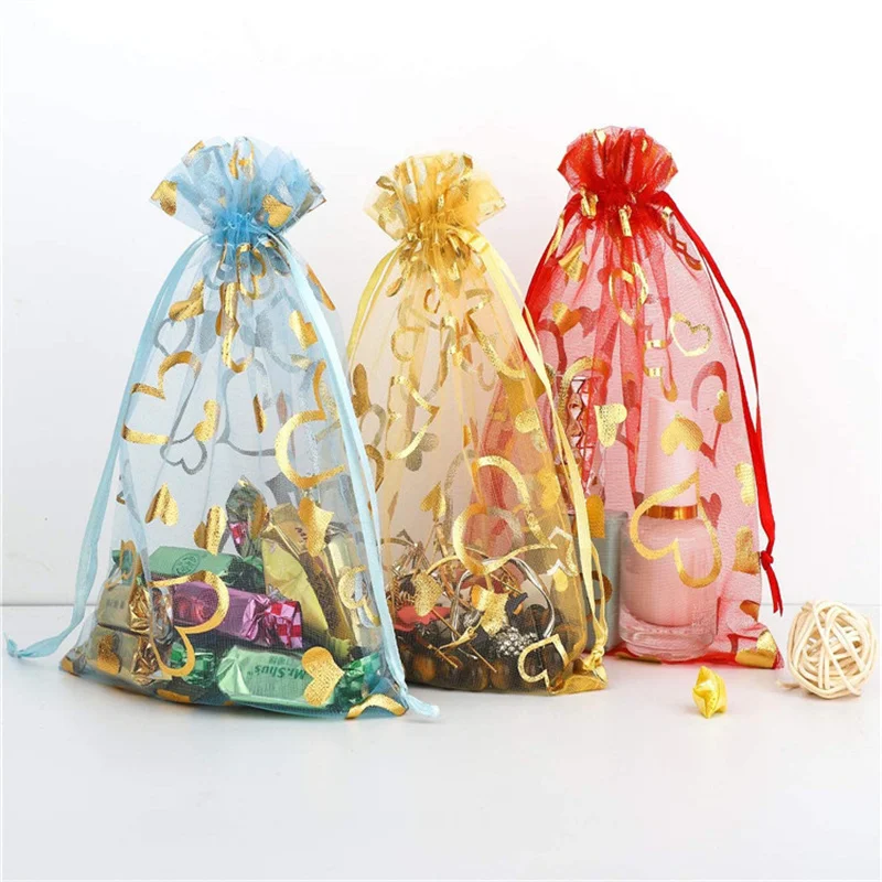 100pcs Love small yarn bag Christmas gift bag Candy Bag Wedding gift bag Jewelry packing bag storage bag Organza mesh bag