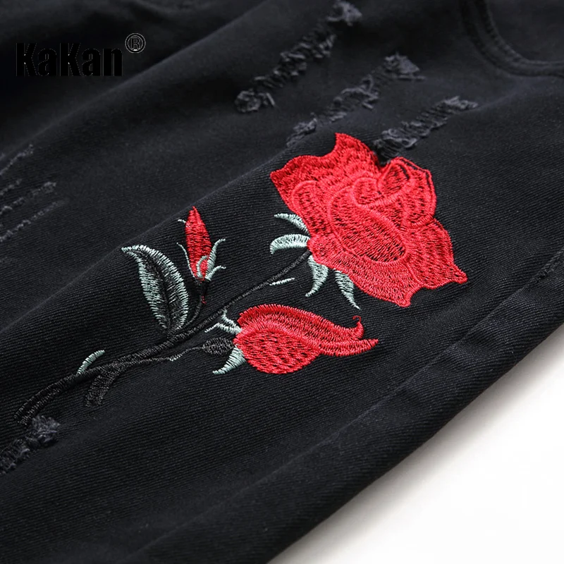 Kakan - European and American New Black Feet Jeans for Men, Original Design Rose Hole Long Jeans K21-1855