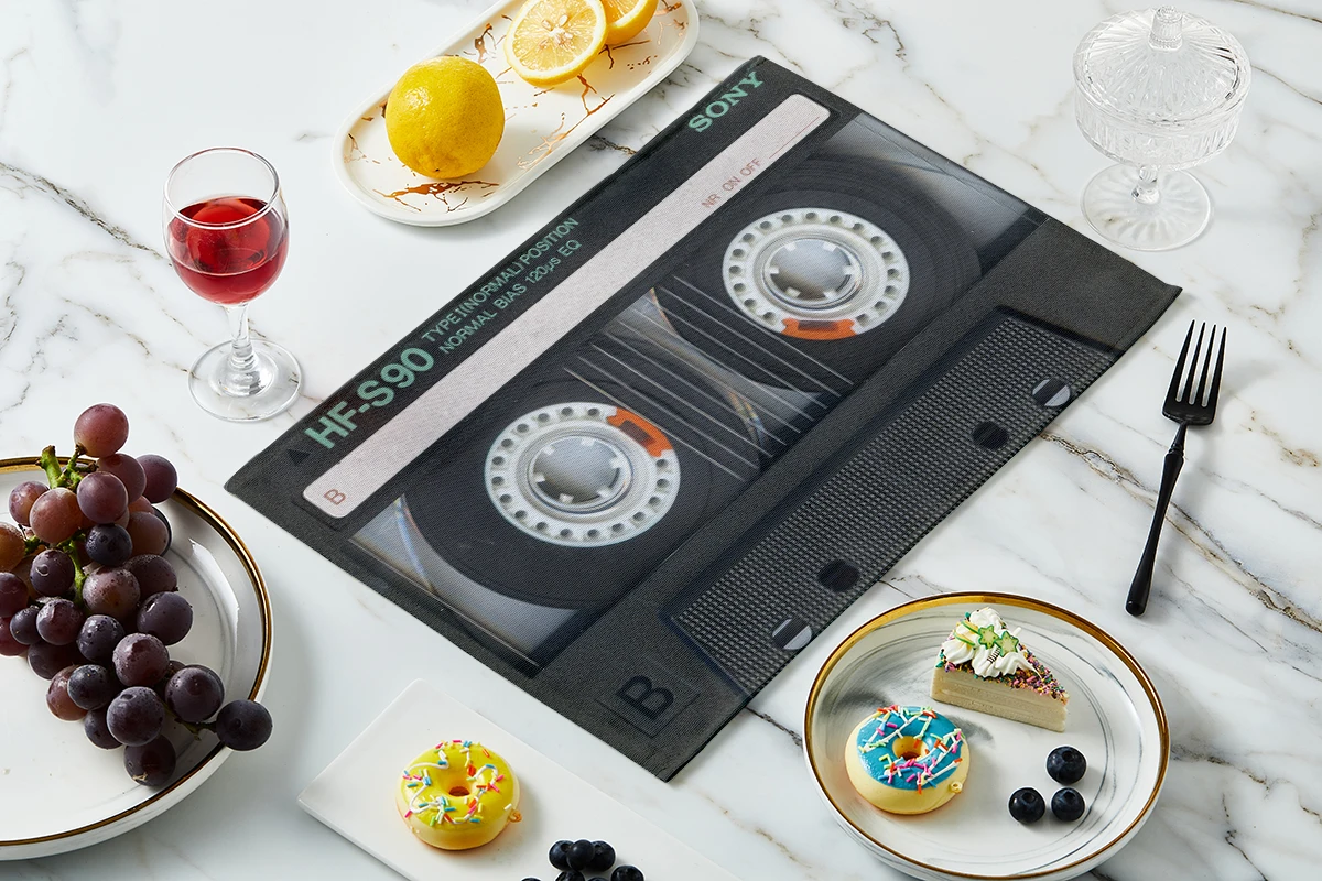 Vintage Cassette Music Tape Placemats Non-Slip Heat Resistant Washable Plate Mat For Dining Table Bowl Coaster Home Decor Mats