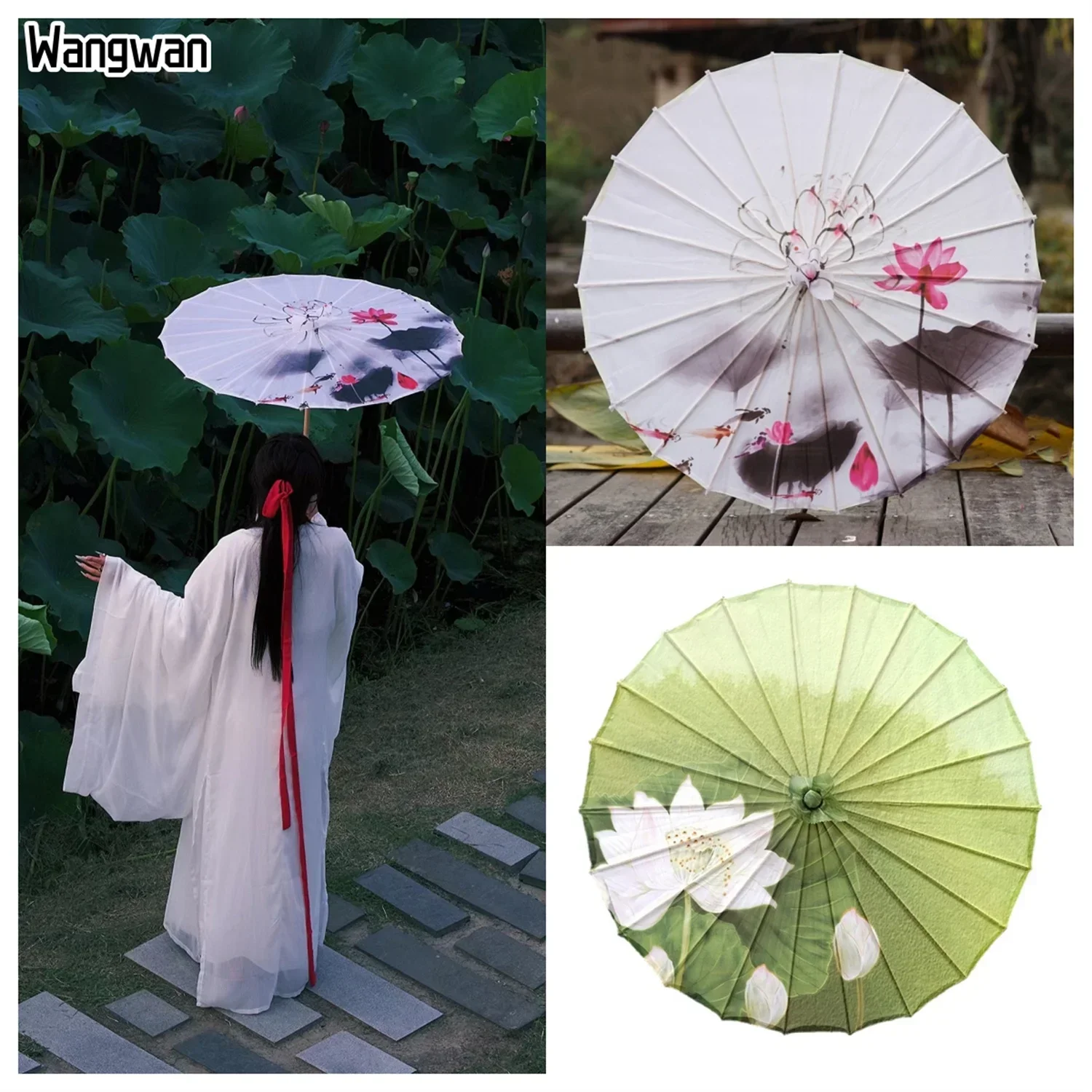

Large Chinese Oil Paper Umbrella for Women Cosplay Prop Hanfu Qipao Lotus UV Protection Parasol Ceiling Decoration Dancing Prop