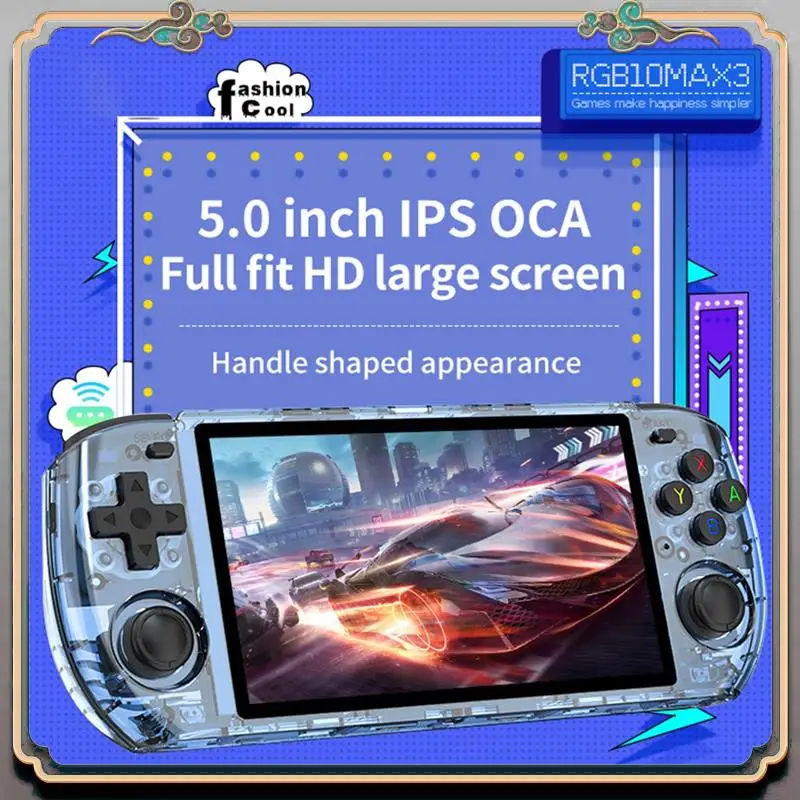 RGB10 Max3 Retro Game Console 16G+128G 5.0 Inch Handheld Video Game Console For MAME PSP N64 GBA NDS Emulator Durable B