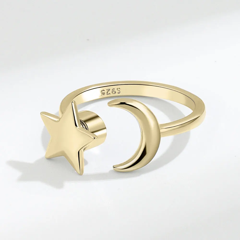 Silver Color New Fashion Star Spinning Ring Star Moon Open Ring for Ladies Punk Party Jewelry