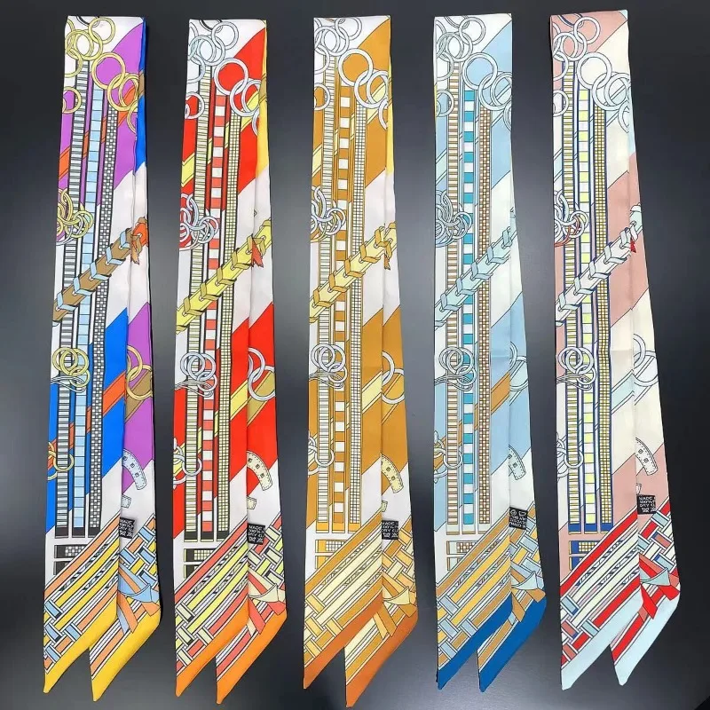 Hair Tie Band For Women Belt Lock Chain Elegant Skinny Head Neck Silk Satin Small Bag Decoration Ribbon Scarf 6