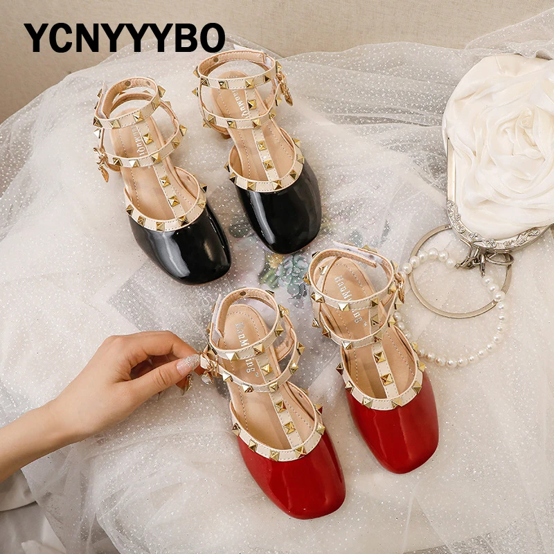 

Summer Kids Rivets Gladiator Sandals Baby Girls Princess Sandalias Children Cloesd Toe Dress Shoes Toddler Slides Fashion Heels