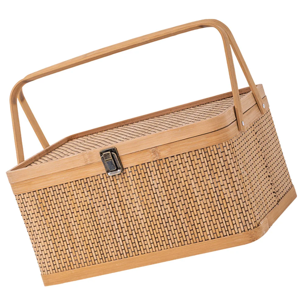 

Bamboo Woven Storage Basket Handheld Egg Container Bread Fruits Vegetable Basket Picnic Camping Hamper Basket