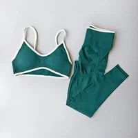 Women's Fitness Suit, Strappy Contrast Color Patchwork Sports Shockproof Slimming Quick-Dry Nude Feel Pants, Yoga Wear - Image 6