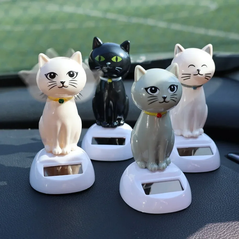 1/2Pcs Car Solar Swing Cat Ornaments Shaking Head Doll Creative Cartoon Shape Gift Attracting Wealth Auto Interior Decoration 2
