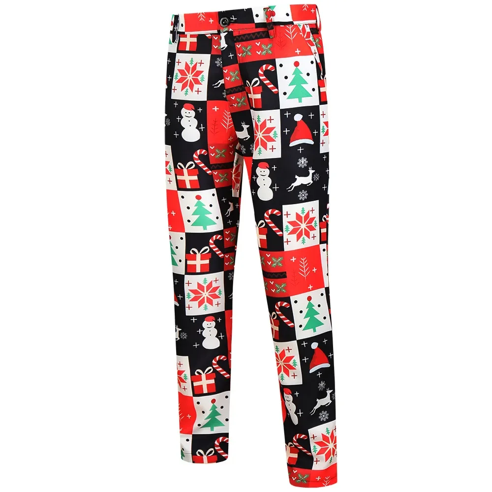 Hot Selling Christmas Printed Men Suit Pants Plus Size Straight-leg Santa Claus Red Xmas Trousers Stage Prom Pantalones Hombre