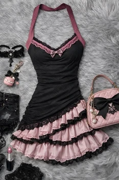 Gothic Bow Lace Subculture Soft Dress Y2K Woman Korean Aesthetic Female Clothing Daily Frock Fashion emo Classic Casual Sundress 1