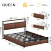 Bed Frame with Storage Headboard and 4 Drawers Bed Frame Size with Charging Station LED Lights Metal Platform Non-Sl 2