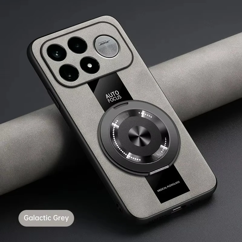 360 Rotating Magnetic Holder Silicone Sheepskin Leather Back Phone Case