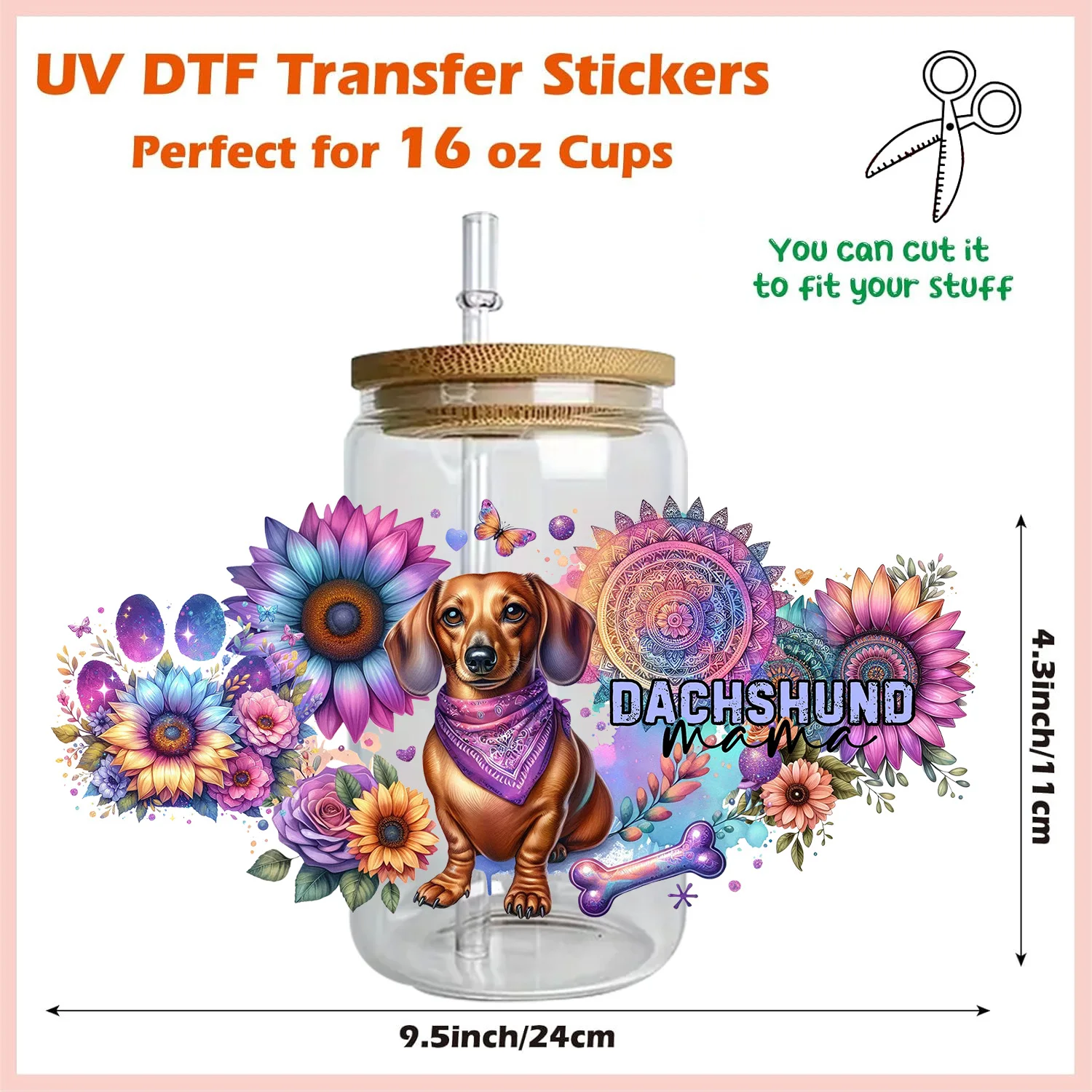 3D Stickers Cup Wraps Sticker Cups UV DTF Wrap Transfer Dog UV DTF sticker peel waterproof DIY Decals 3D transfers uvdtf crystal stickers 16oz uv dtf cup wraps for Libbey Glasses