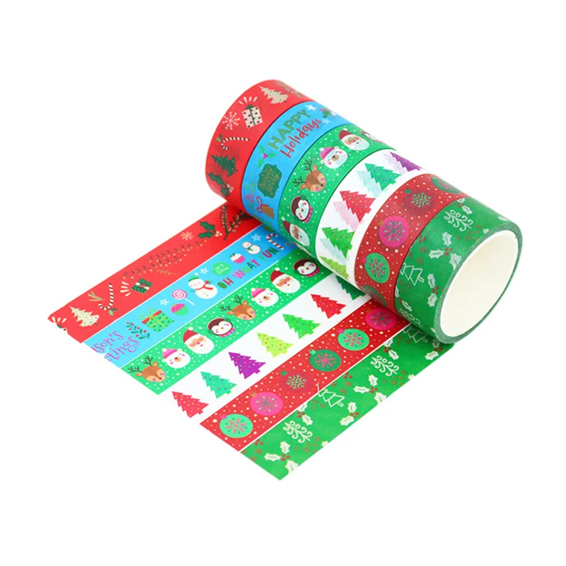 

6Pcs Christmas Washi Tape Scrapbooking Washitape Stationery 5m Journal Supplies Masking Tape Christmas Decorative Adhesive Tape