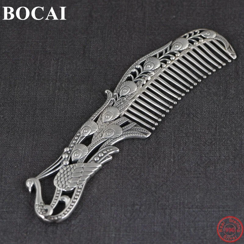 

BOCAI S990 Sterling Silver Combs Peacock Flainting Tail Hairwear 2022 New Fashion Pure Argentum Women's Charm Ornaments Jewelry