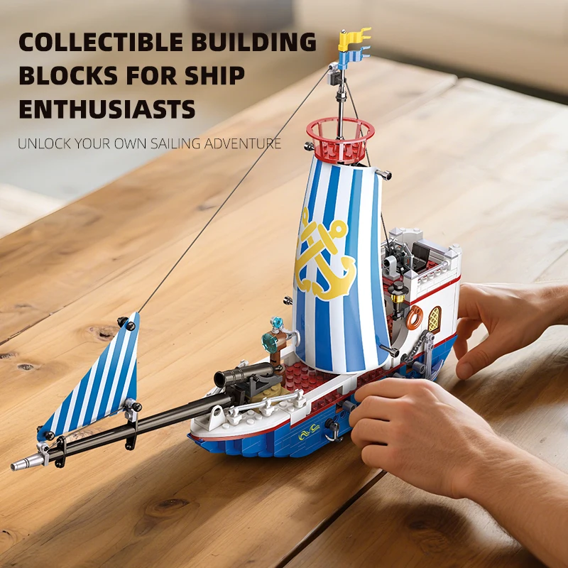 Ocean Adventure Ship Sail Puzzle Blocks - Decorative and Fun Building Set with Unique Flag Designs