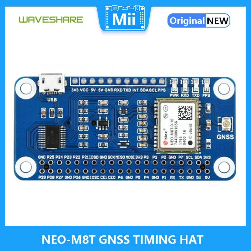 Waveshare Neo-M8T Gnss Timing Hat Per Raspberry Pi, Temporizzazione Satellitare Singola, Ricezione Simultanea Di Gps, Beidou, Galileo, Glona