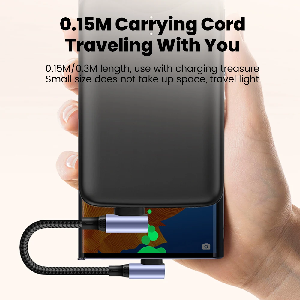 6A 15CM 30CM 짧은 케이블 고속 충전 90 ° 엘보우 USB A to Type C 케이블 (보조배터리용) USB C to USB C 케이블 (아이폰 15, 16용)