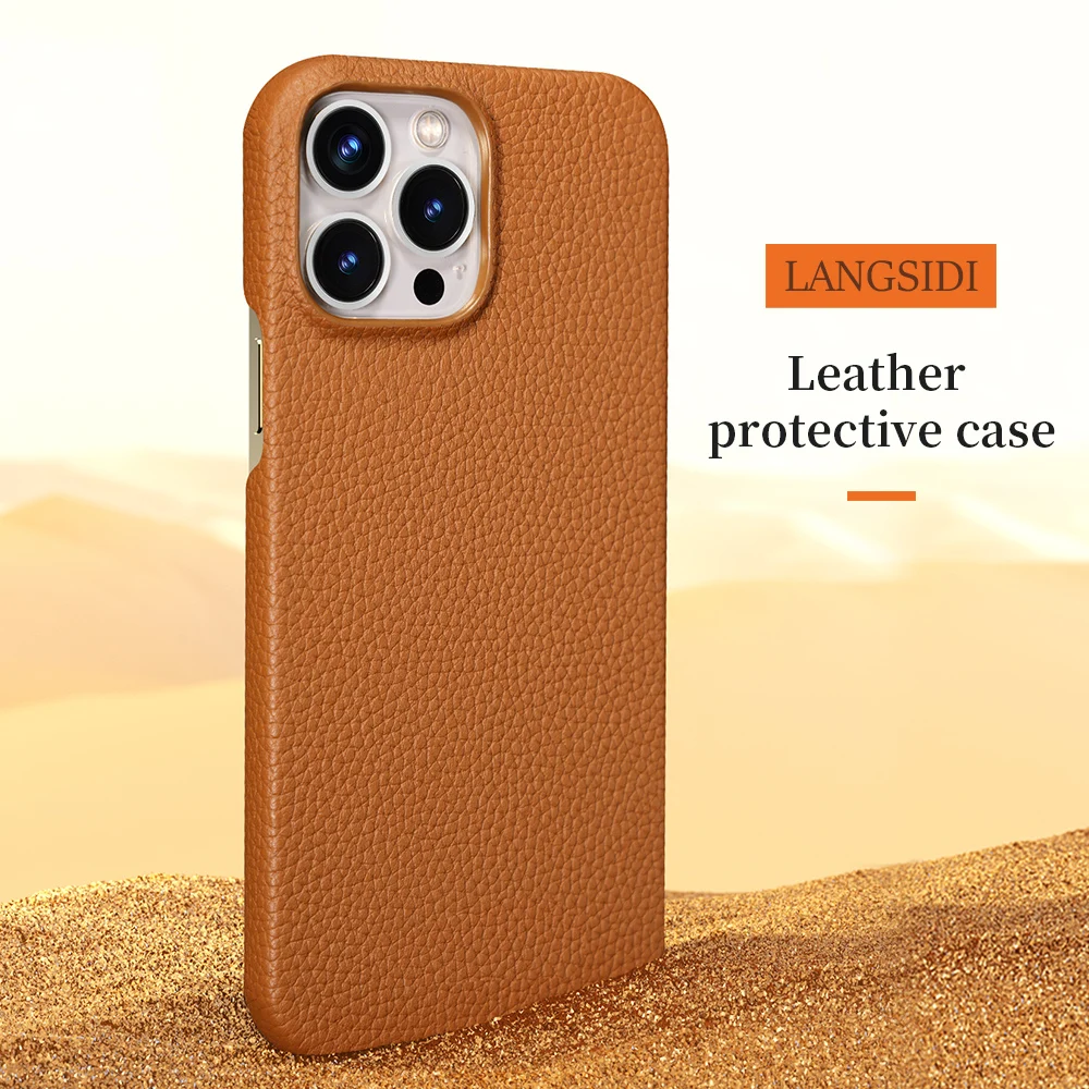 Luxury Lychee Genuine Cowhide Leather Shockproof Phone Case – Clearance Sale