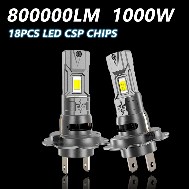 New H7 H4 Led Lights 1:1 Mini Size Car Headlight With Fan 800000LM Super Bright Wireless Turbo Fog Bulb 6000K Automobile Lamp