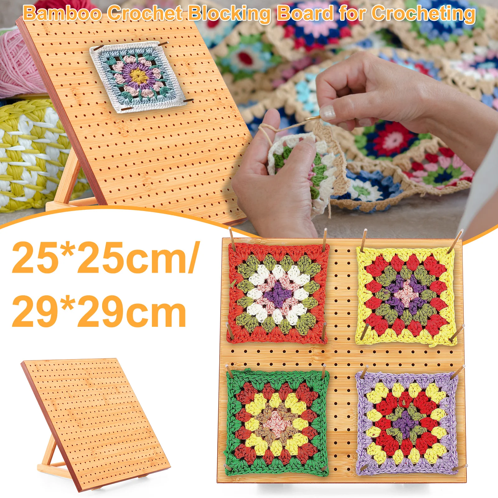 Wood Crochet Blocking Board Kit With Stainless Steel Rod Pins For