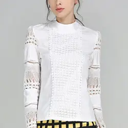 New Fashion Women Office Crochet Lace Blouse Shirt Long-sleeved White Casual Blouses & Shirts plus size tops S-5XL