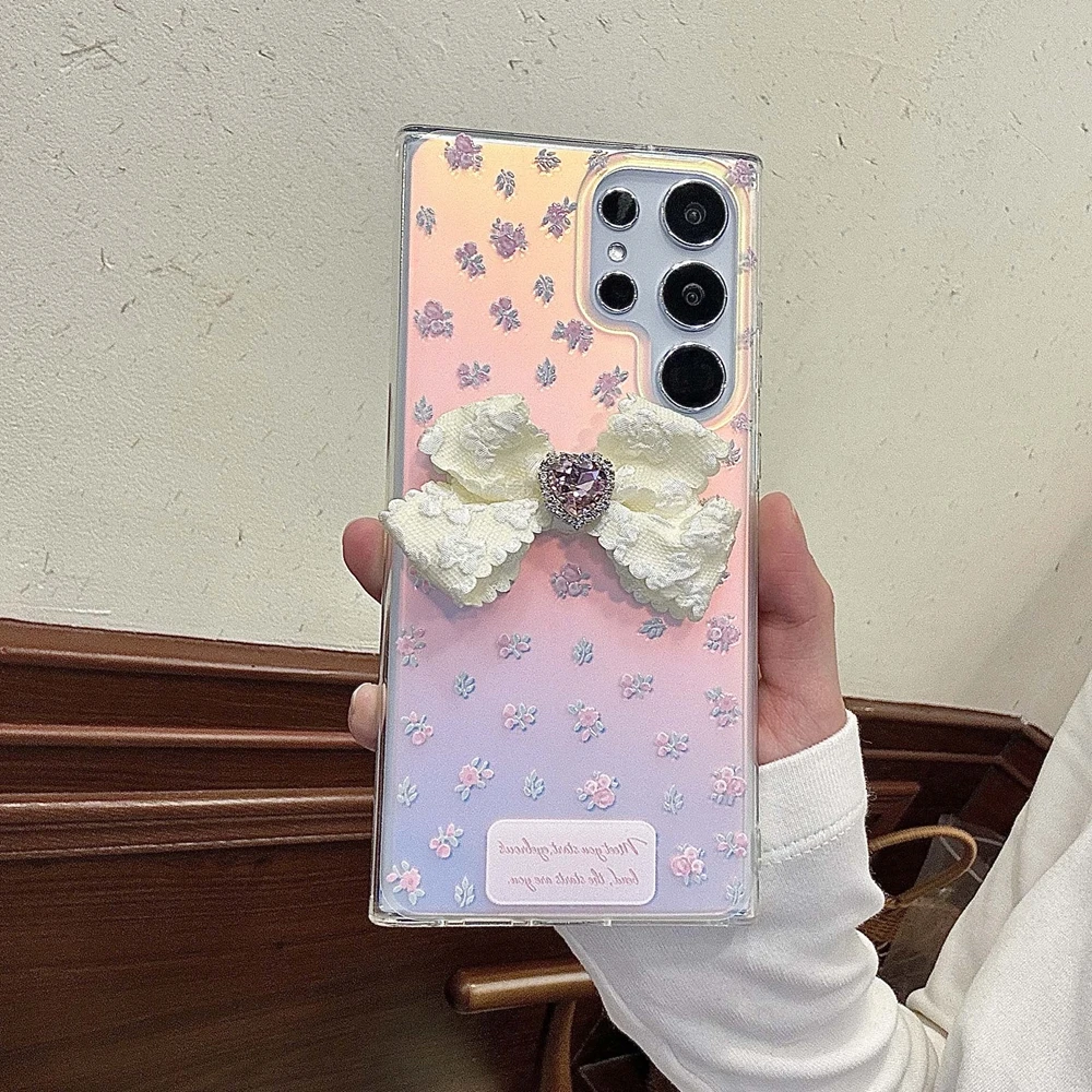 Aurora Gradient Cartoon Flower Glitter Diamond Phone Case
