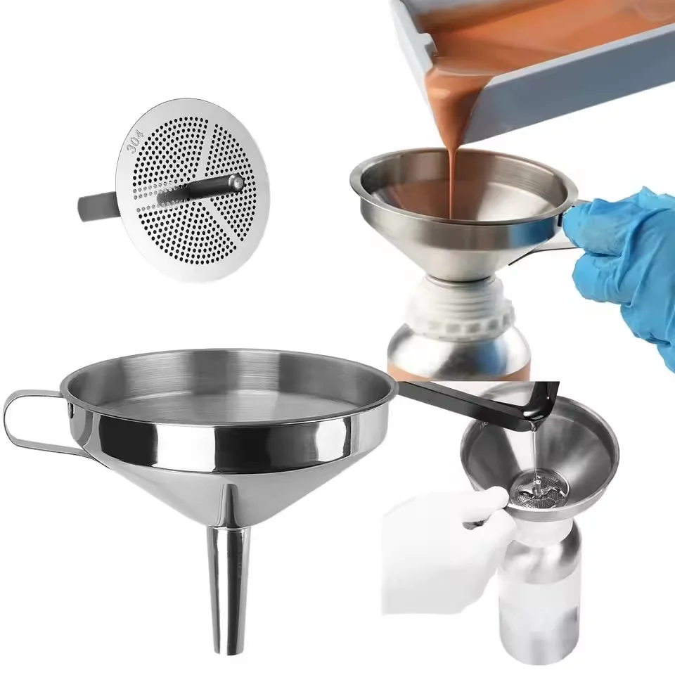 Funnel kitchen 304 stainless steel with strainer small metal food oil filter for bottle kitchen gadgets