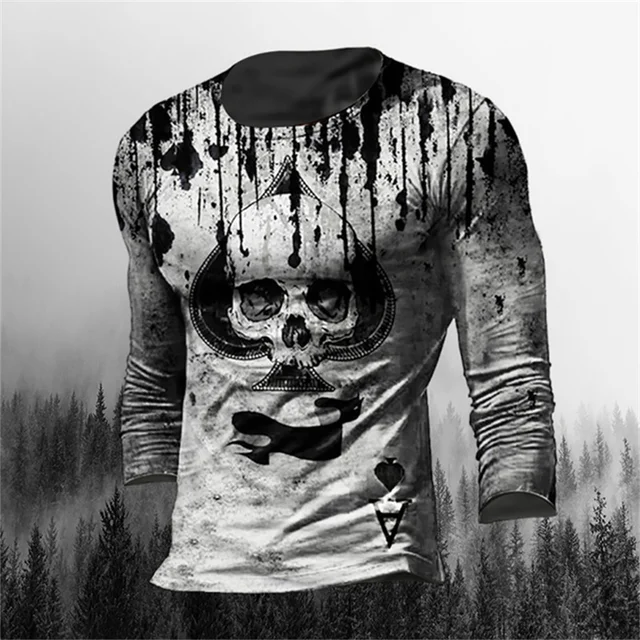 Long Sleeve Horror Skull 3d Printed Men's Oversized T Shirt New Winter Street Hip Hop High Quality Fashion Black Casual Shirt 4