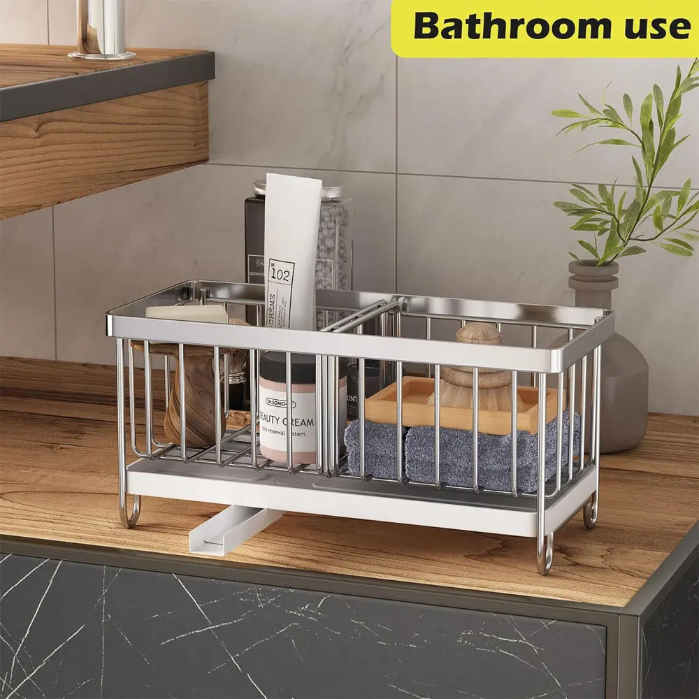Kitchen Sink Caddy Organiser With Auto Drain Tray Sponge Storage Brush Holder: 3 - 5 Days Free Delivery Only UK