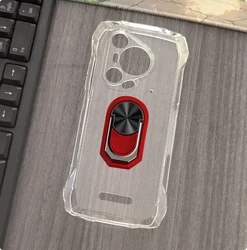 Blackview Oscal Pilot 3 Soft TPU Silicone Phone Case with Back Finger Ring and Stand Functionality for Blackview BL7000 (Transparent C Red)