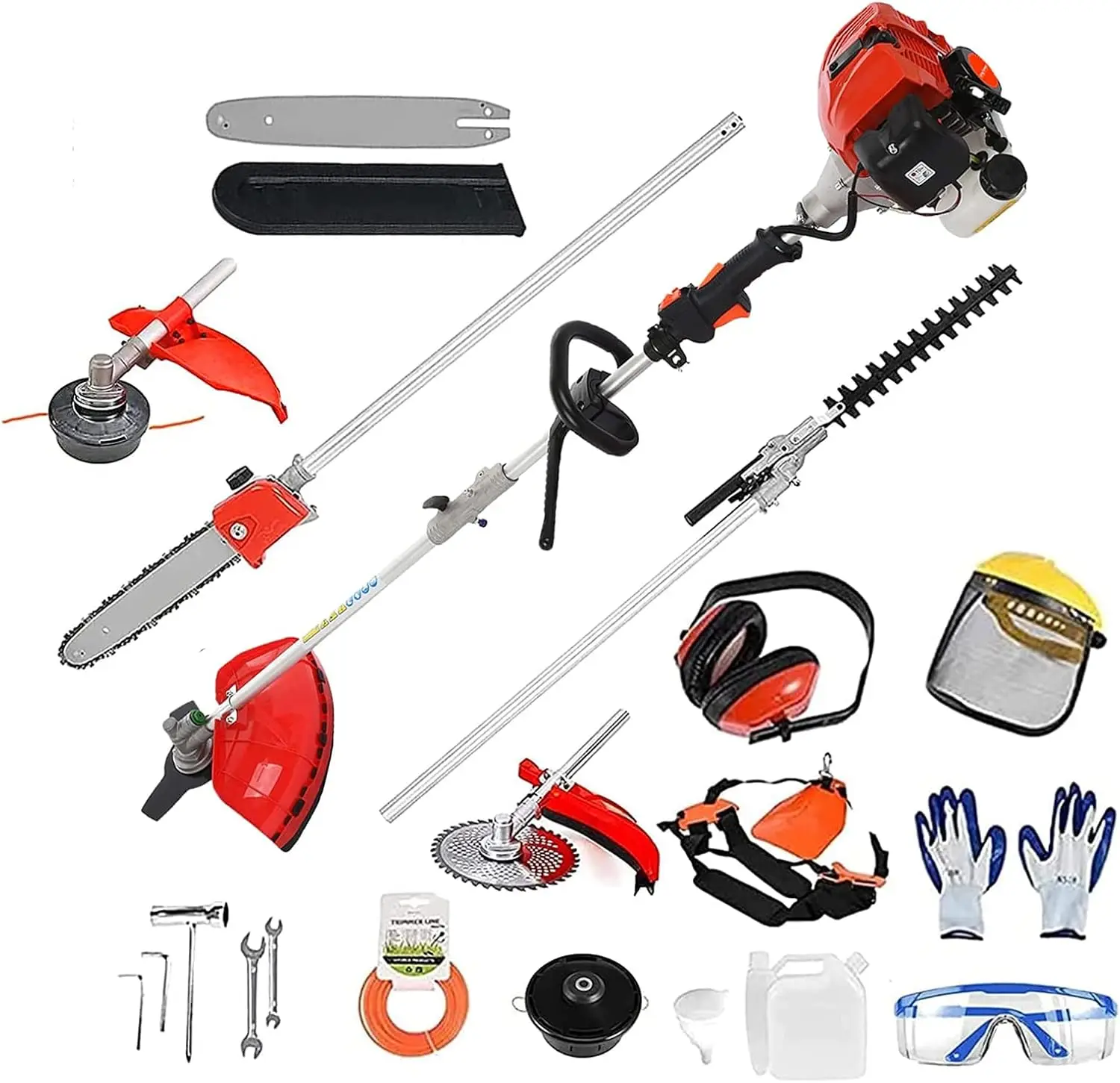 Grass Trimmer 52cc 5 in 1 Gas Powered Brush Cutter Gas String Hedge Trimmer Pole Saw for Quick Weed Grass Cleaning