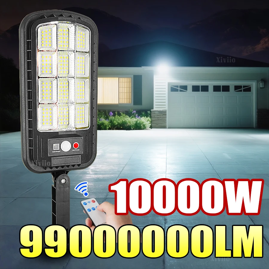 야외 태양광 LED 조명 10000W 외부 태양광 램프 모션 센서 태양광 조명 강력한 거리 마당 조명 IP65 방수