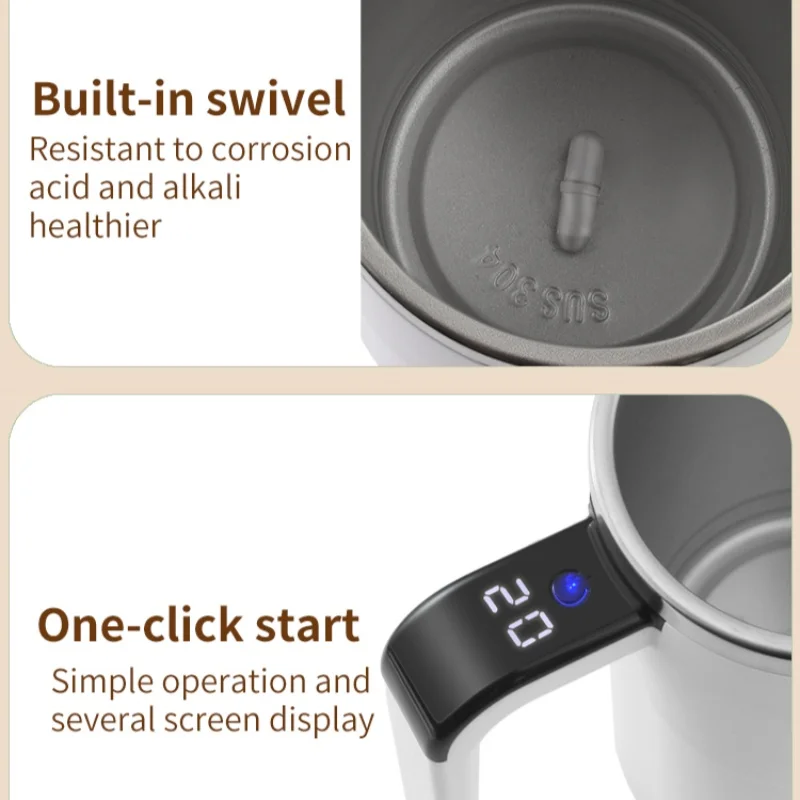 HOMEFISH 380ML Mini Electric Coffee Mug with Self-Mixing USB Rechargeable IP67 Waterproof Food-Safe Automatic Magnetic Tea Cup