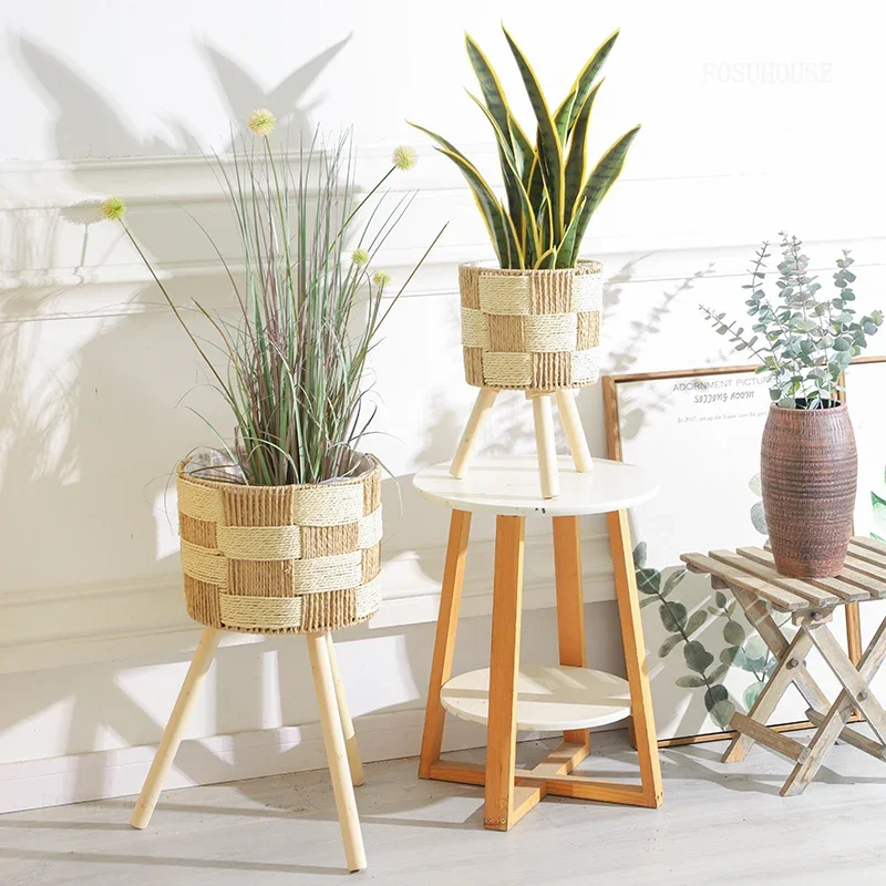 European Unique Flowerpot Holder for B&B Simple Breathable Decoration Plant Stand Creative Rattan Plant Shelves for Indoor
