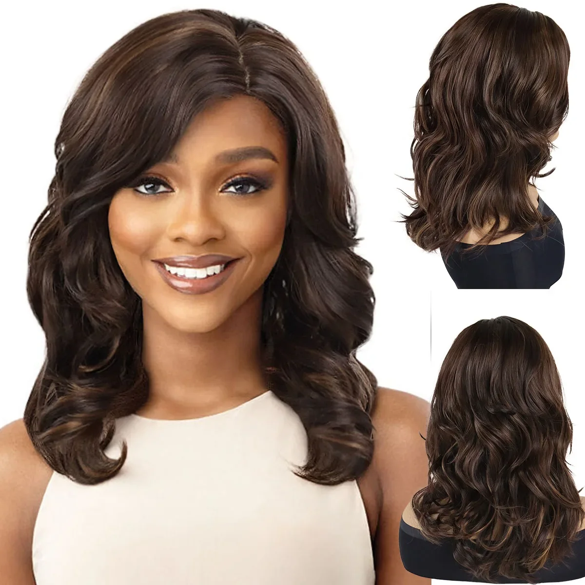 

GNIMEGIL Dark Brown Synthetic Wigs for Women Natural Long Curly Hair Body Wave Wig for Daily Cospaly Halloween Heat Resistant