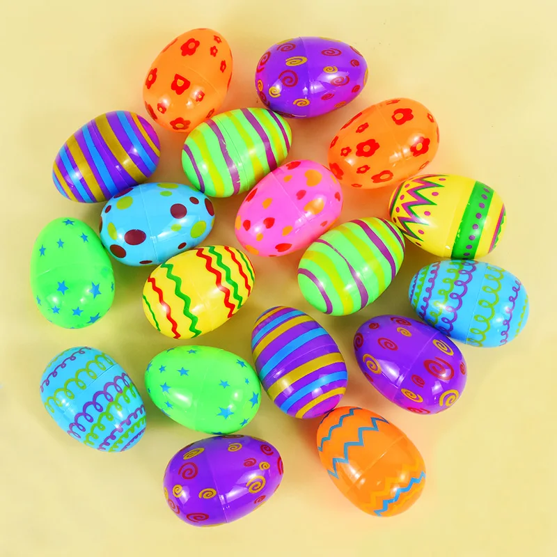 

12Pcs Fillable Easter Eggs Colorful Printed Plastic Eggs Chocolate Gift Toys Boxes Easter Party Home Decorations Kids Gifts
