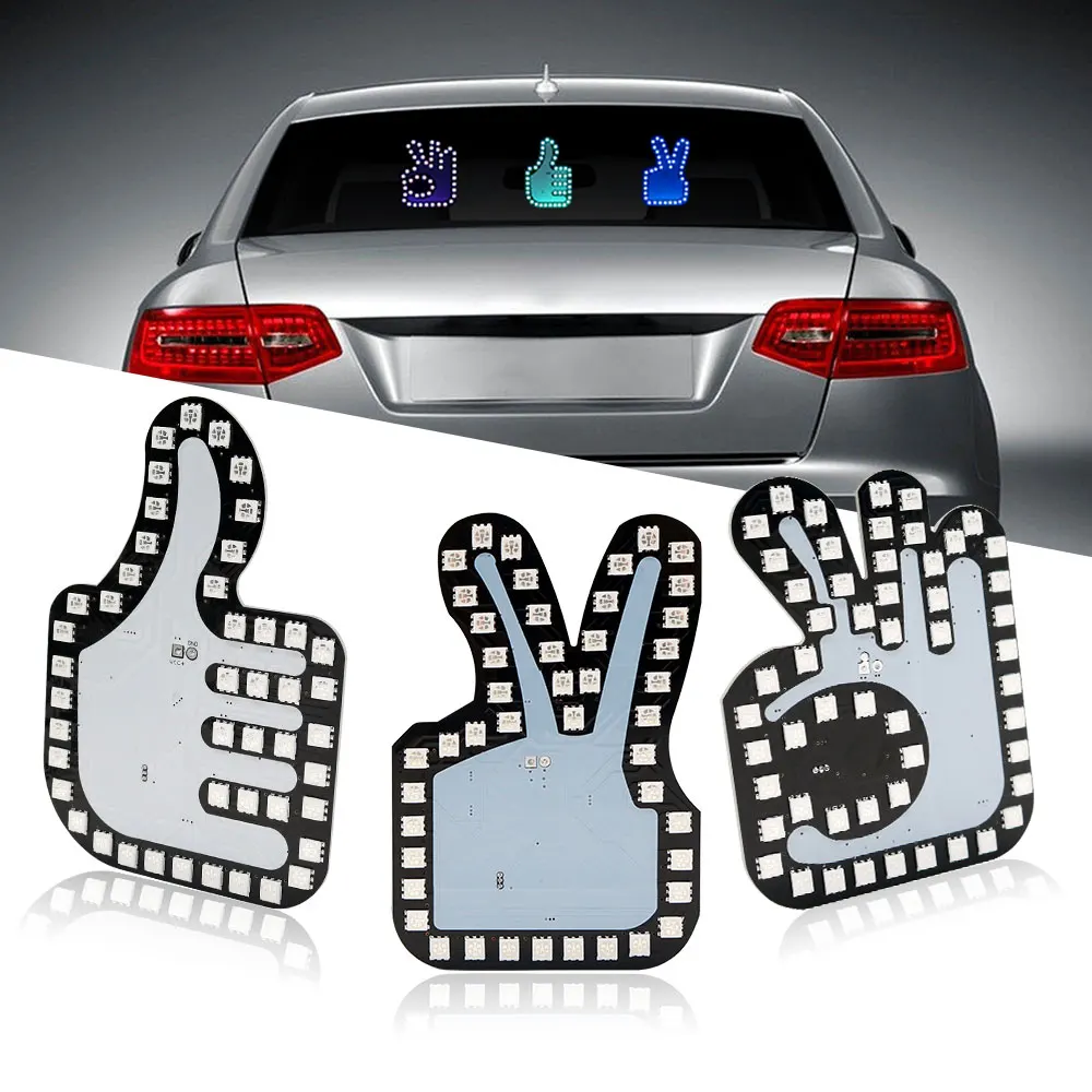 Nuovo Led Rgb Thumb,Victory,Ok Colorul Gesture Light Funny Car Finger Light Con Remote Road Rage Sign Finger Gesture Light Auto H