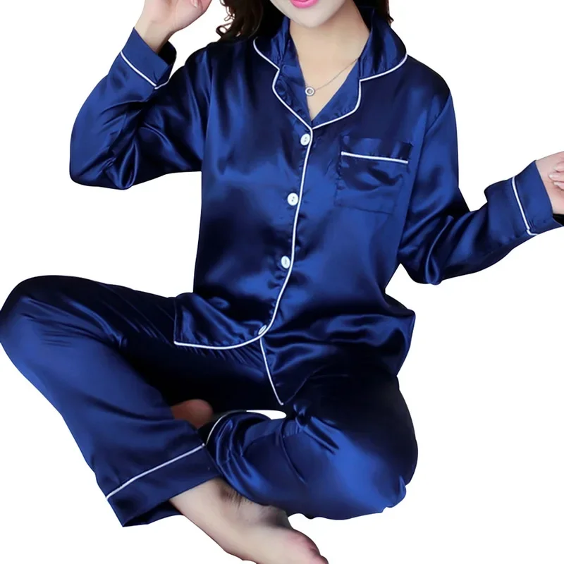 Women's Pajamas Sleepwear Autumn Long Sleeve Mujer Pijamas Sexy Nightwear 2 Pieces Suit Silk Satin Pyjamas Sets Plus Size women pajamas set,women pajama suit