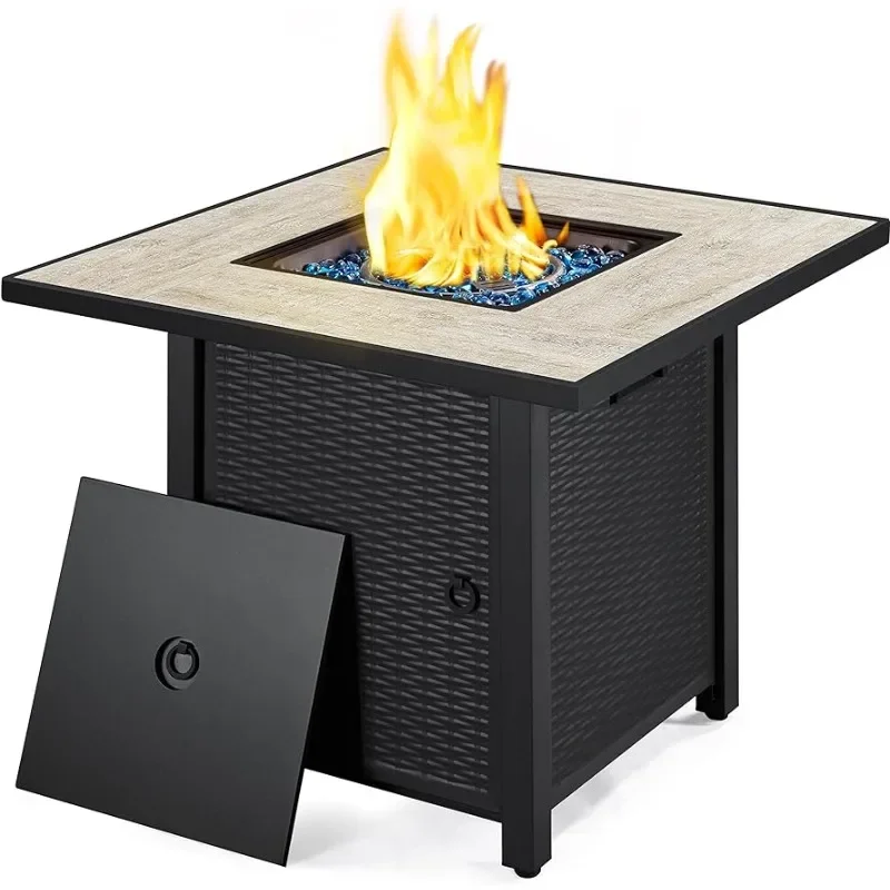 Yaheetech Tavolo Da Fuoco A Gas Propano Da 30 "Tavolo Da Fuoco A Gas Quadrato Da 50,000 Btu Con Piano In Ceramica E Vetro Da Fuoco Blu Per Esterni