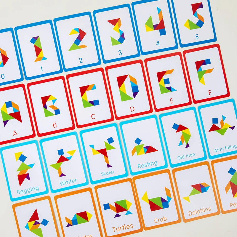 3D Wooden Tangram Jigsaw Puzzles Board Games Kids Montessori Educational Toys Children Kindergarten Geometric Shape Teaching Aid