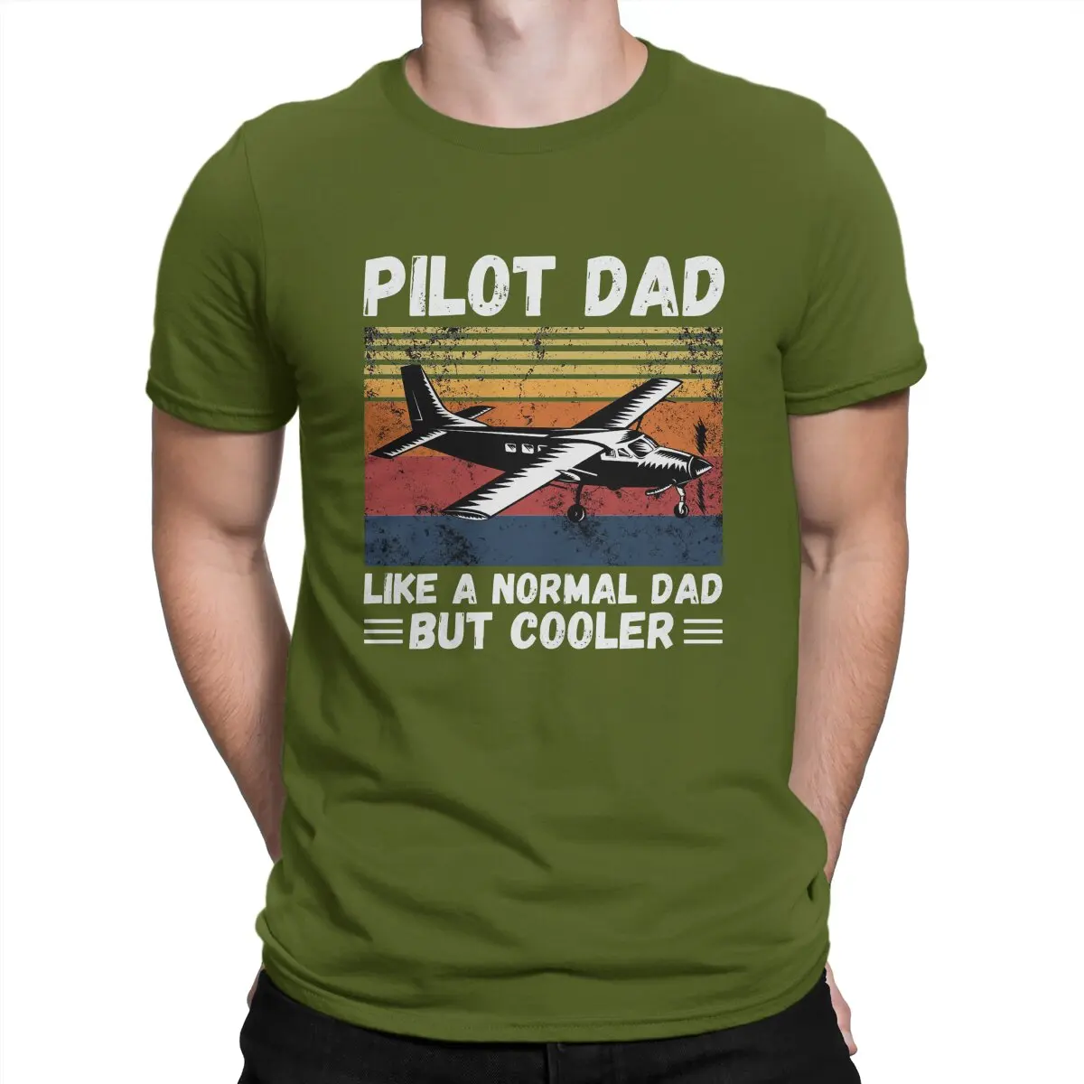 thumbnail image 1 of Papá piloto como un papá normal pero más genial. Camisetas retro de papá piloto al atardecer para hombres, camiseta de algodón novedosa para amantes de los aviones., 1 of 7