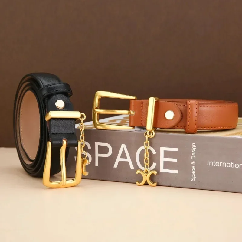 

2024 New Women's Belt New Fashionable Cowhide Trend Versatile Simple Matching Dress Casual Women's Thin Belt Designer