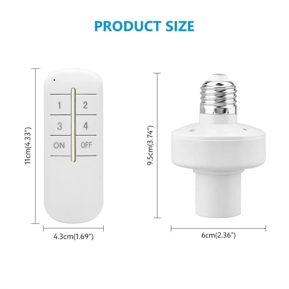 Wireless Remote Control E27 Light Socket Lamp Holder Set 20M Range Remote Control On/Off Switch For E27 Smart Device Light Bulb